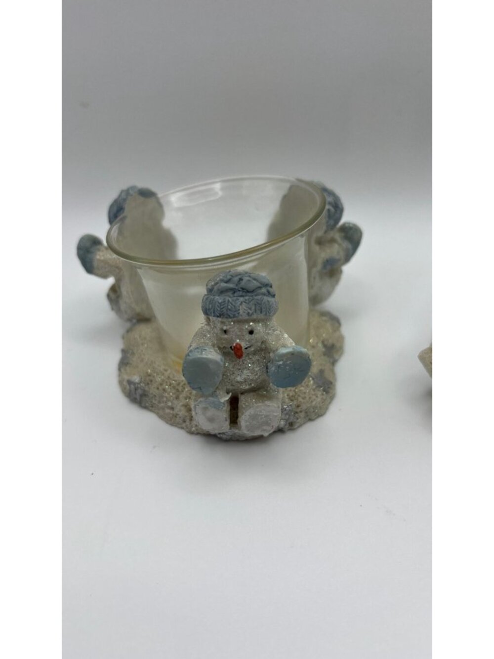 Snowman Votive Candle Holders Set Of 2 Holiday Winter Decor - Picture 3 of 5